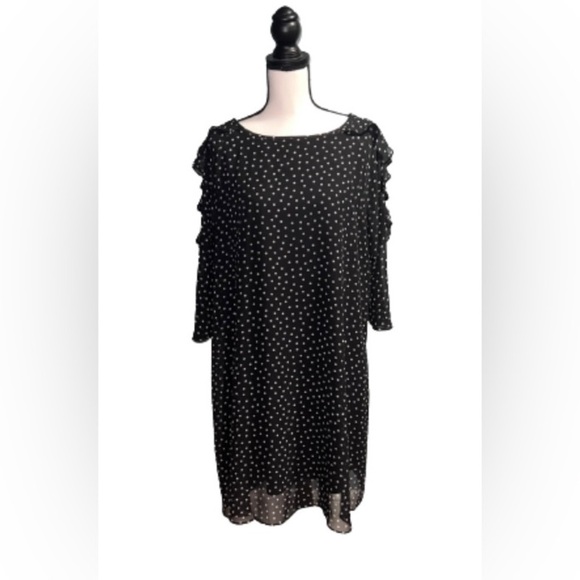 Chico's Dresses & Skirts - Black White Polka Dot Lined ruffle Sleeve Dress